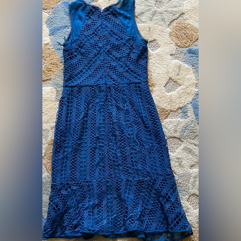 Adelyn Rae Sleeveless Audrey Embroidered Lace Flounce Shift Dress Celestial Blue - Picture 7 of 8